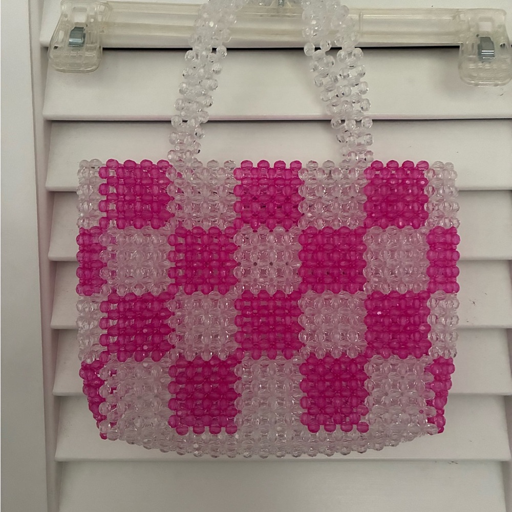 Bari Lynn Pink and Clear Beaded Mini Tote Bag